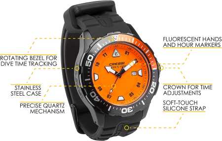 ���� Cressi MANTA WATCH 100m BLACK BLACK ORANGE ��� ��������� �����, ������ � ��������� �������� �������.��