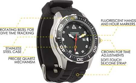 ���� Cressi MANTA WATCH 100m BLACK BLACK SILVER CASE ��� ��������� �����, ������ � ��������� �������� �������.��