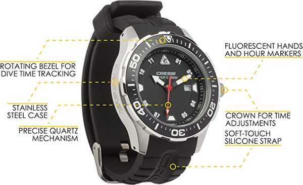 ���� Cressi MANTA WATCH 100m BLACK BLACK SILVER CASE ��� ��������� �����, ������ � ��������� �������� �������.��